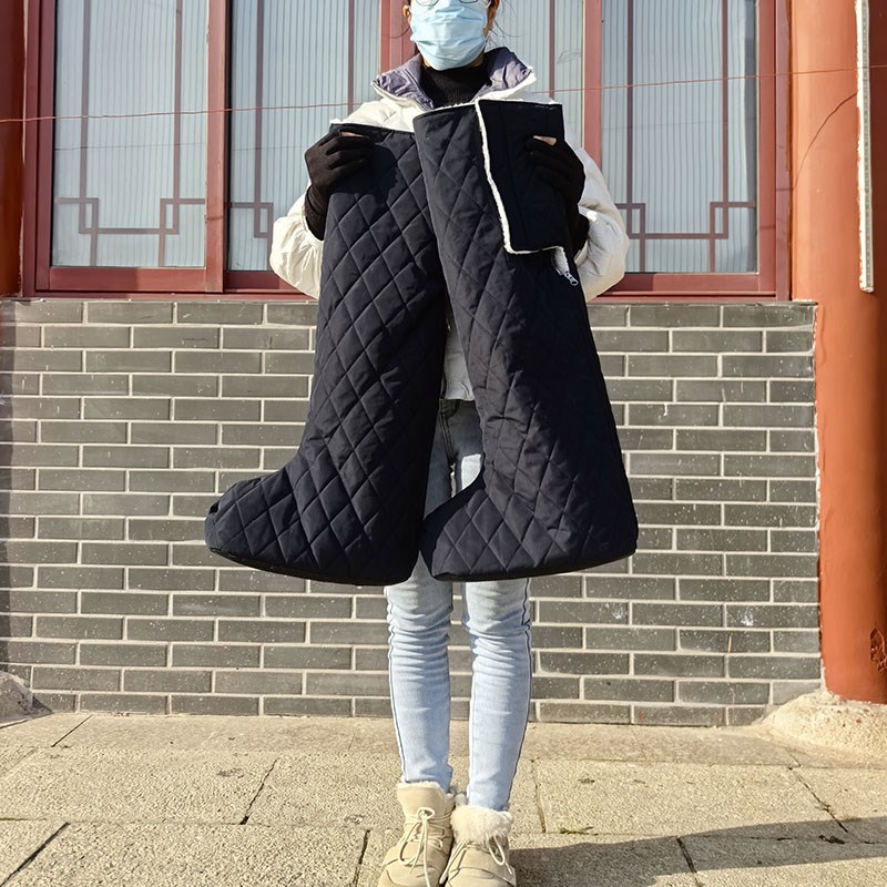 骑行保暖脚套加长护膝套鞋防寒防风鞋套户外摆摊御寒棉电动车脚套