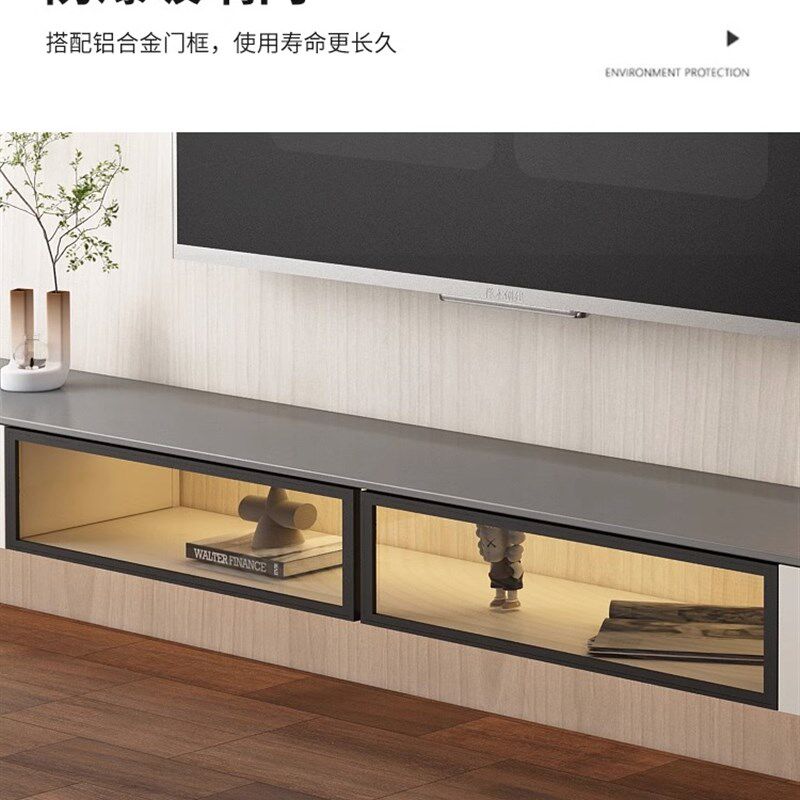 2023新款轻奢灰色黑色电视柜边柜现代简约客厅家用悬空岩板悬挂式