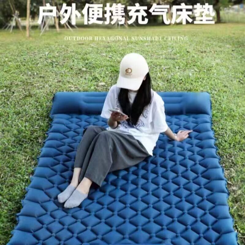 双人加厚带枕头自动充气床垫睡垫野营防潮垫户外露营气垫床充气垫