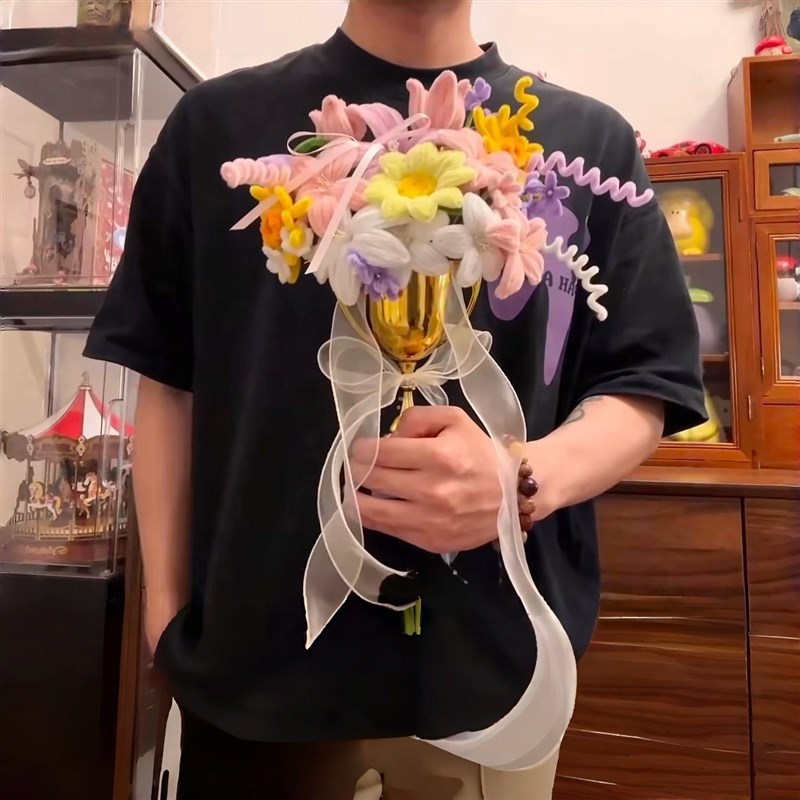 奖杯花束diy整套材料包手工编织扭扭棒郁金香送妈妈母亲节礼物女图片