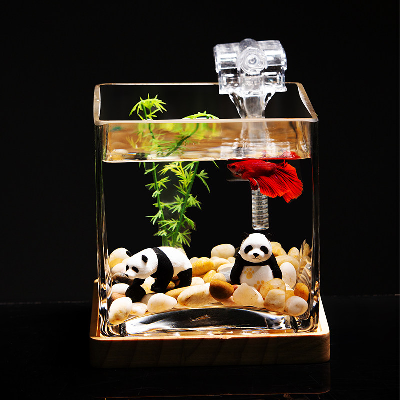 加厚正方形玻璃鱼缸客厅桌面夹灯过滤套装金鱼缸迷你水族箱套餐