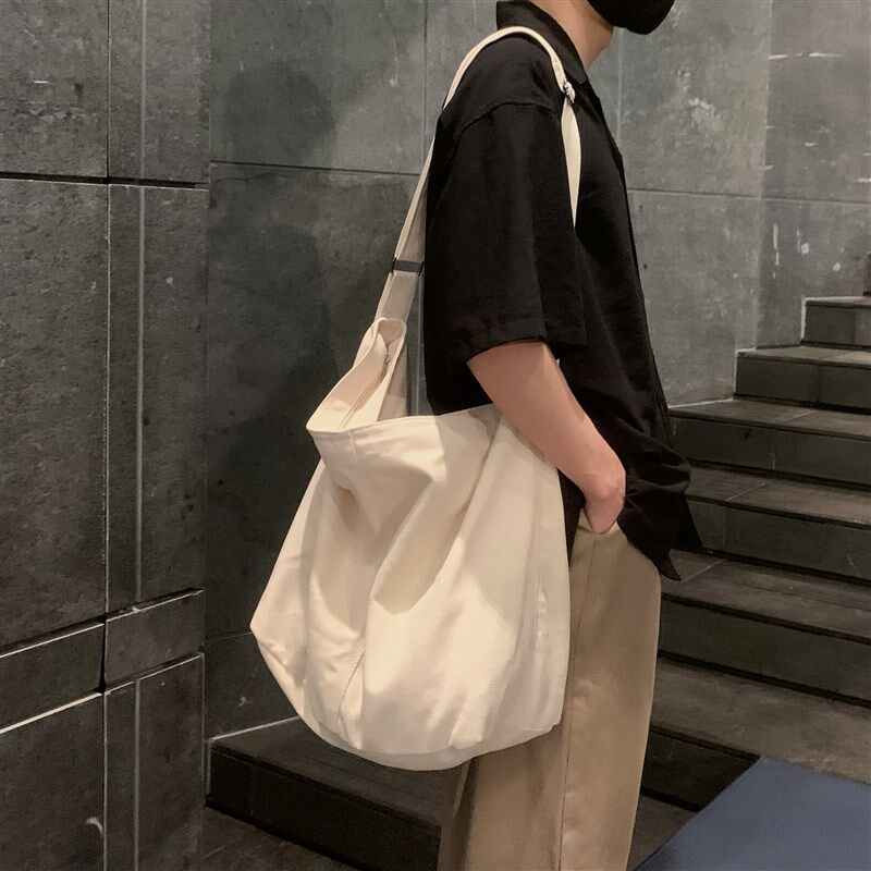日系帆布包男大容量斜挎包慵懒风女单肩包学生休闲邮差包男生挎包
