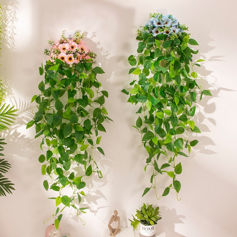 壁挂式绿植装饰花墙壁仿真绿萝挂墙植物墙面假花客厅藤条花篮挂饰图片