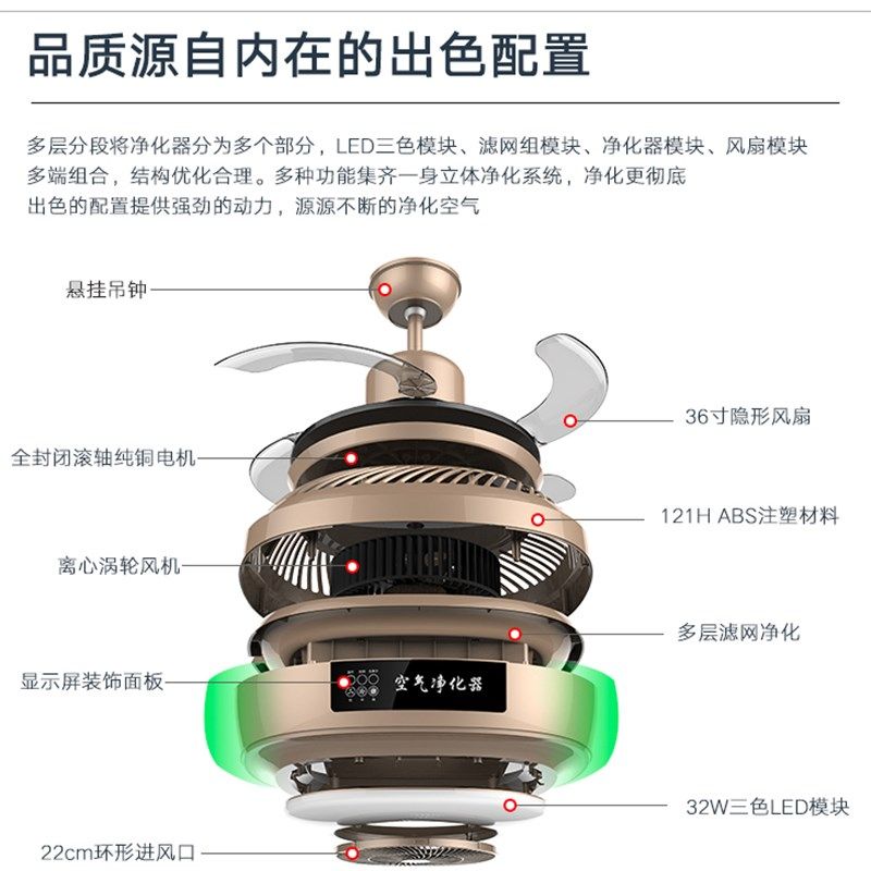 棋牌室吸烟灯全自动家用麻将机房空气净化器升降内排除烟机灯装饰