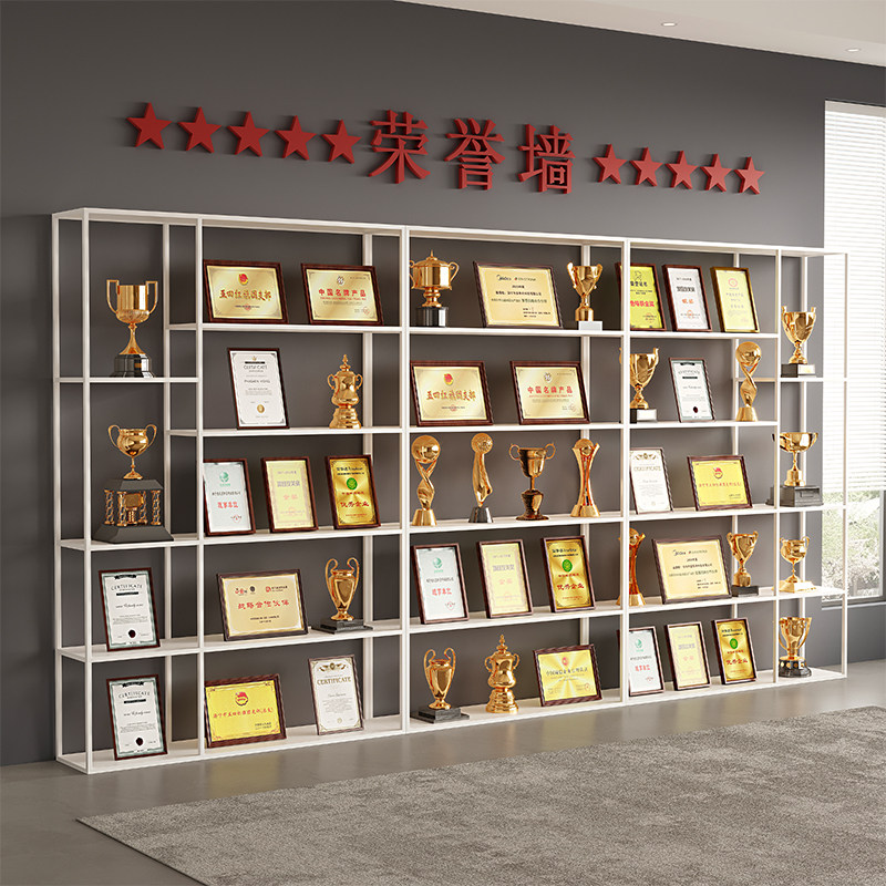 荣誉墙展示架办公室奖牌奖杯产品展示柜样品架铁艺落地置物架书架图片