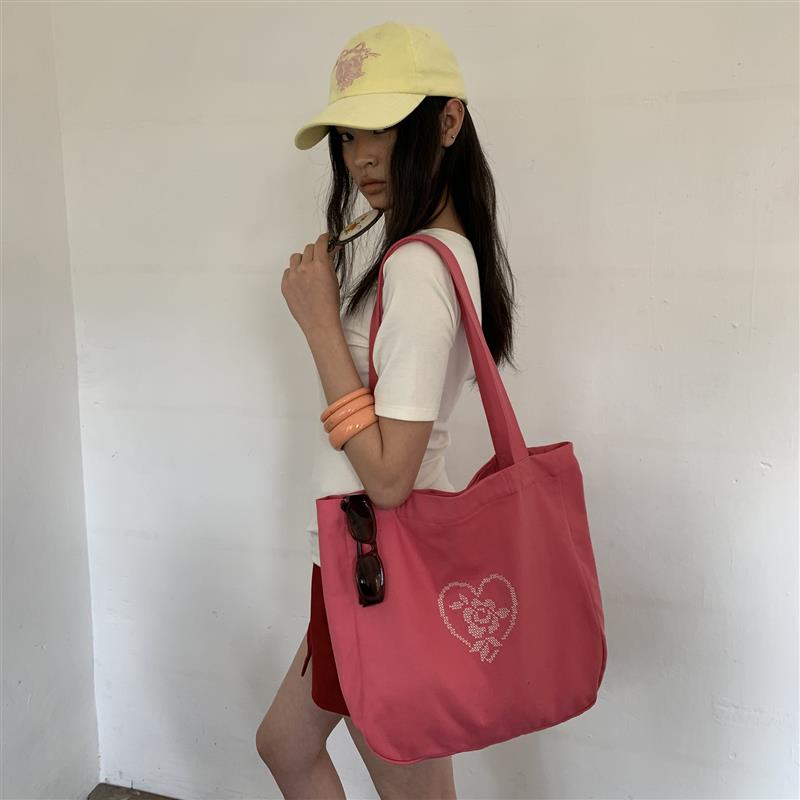 花筏NOTJUSTHIM 多色玫瑰十字绣大容量休闲帆布包