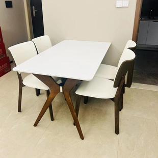 北欧实木岩板餐桌椅现代简约家用白蜡木胡桃色哑光高档家用饭桌子