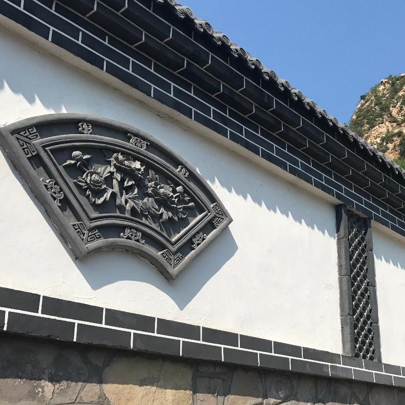中式仿古砖雕扇形梅兰竹菊庭院装饰影壁照壁围墙背景墙建筑挂件