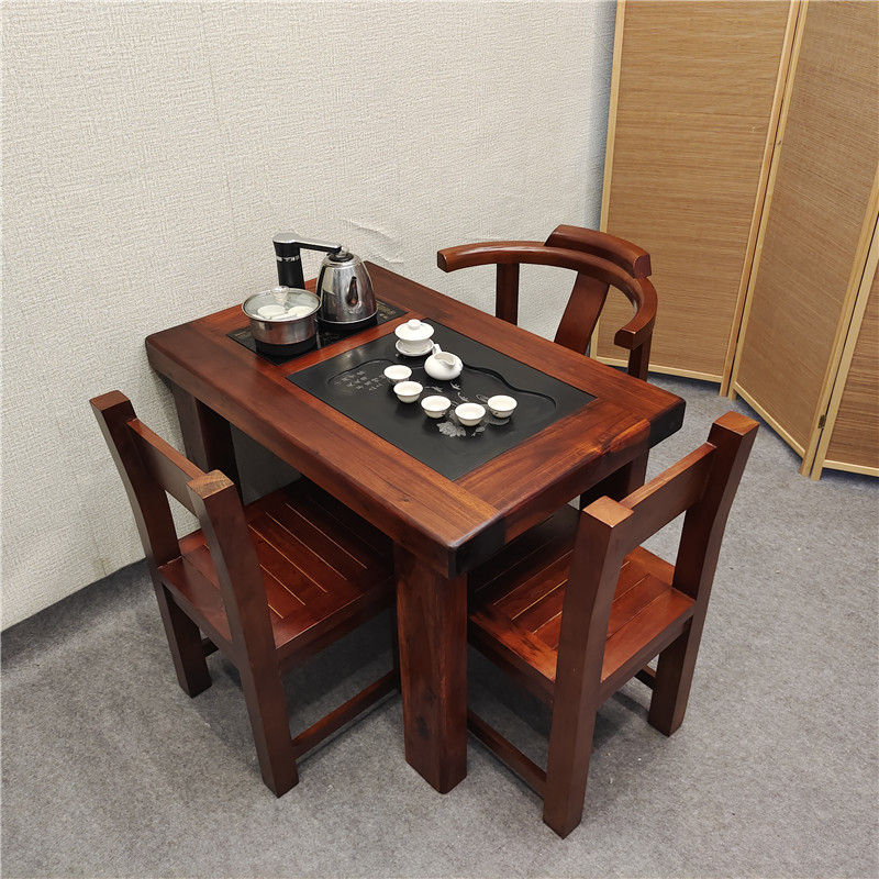 全实木茶几桌小户型茶艺桌家用泡茶台阳台老船木客厅茶桌椅组合