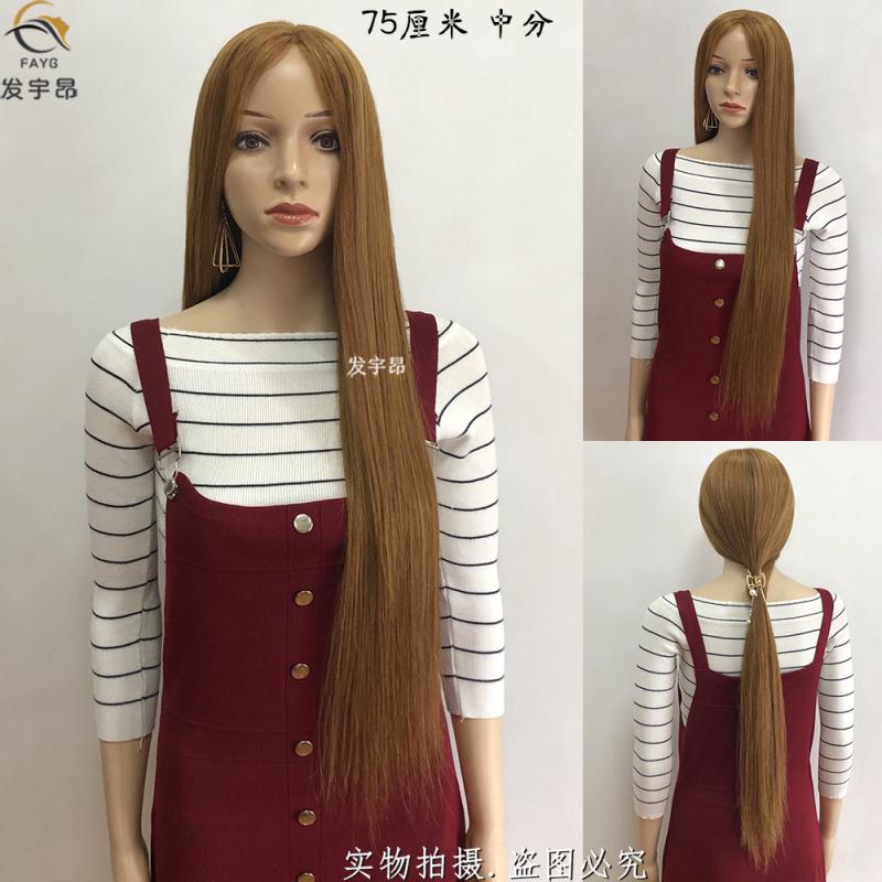 中分递针头皮随意分 黑长直发100%真人发女短发 假发头套发型透气