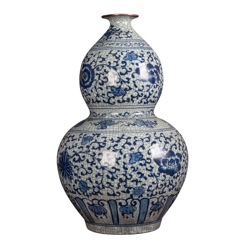 景德镇陶瓷青花瓷花瓶仿古葫芦瓶摆件中式客厅瓷瓶大号落地88cm