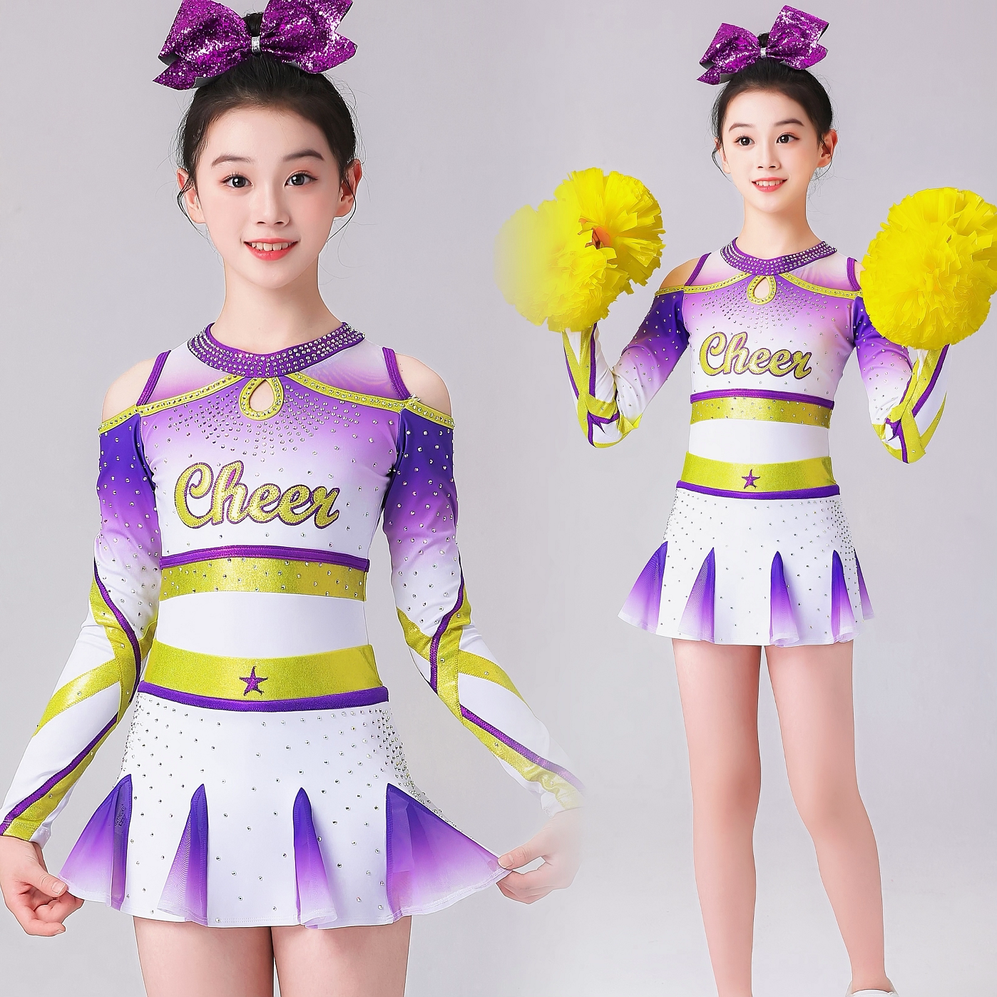 儿童拉拉队服装竞技健美比赛服艺术比赛服专业啦啦队比赛演出服