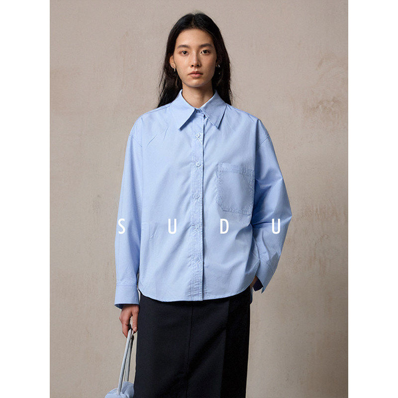 SUDU素都2026春夏高级感蓝色职业长袖衬衫女通勤宽松纯棉防晒衬衣,女装/女士精品,衬衫,淘宝优惠券,粉丝福利购,淘宝优惠卷