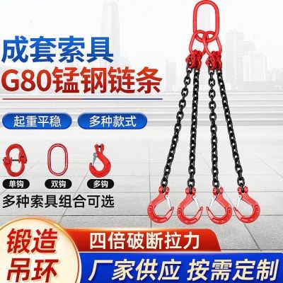 G80锰钢起重链条索具 吊钩吊环吊具起重链条吊索具吊装双四腿吊链,基础建材,钢丝绳,淘宝优惠券,粉丝福利购,淘宝优惠卷