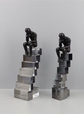 欧式创意简约阶梯l沉思者水晶摆件客厅玄关书房卧室茶几家居装饰