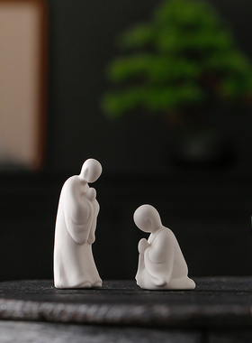 禅意白瓷小和g尚茶宠摆件创意无相佛祈盆景鱼缸造景家居桌面装饰