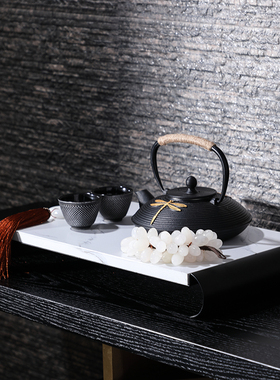 新中式样板房金属样板房装饰品托盘客厅茶室茶具家居饰Z品软装摆
