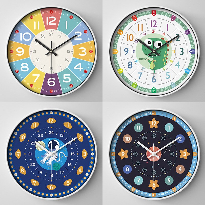 早教挂钟时钟卡通静音钟表儿童时间管理石英钟家用挂墙25CM clock