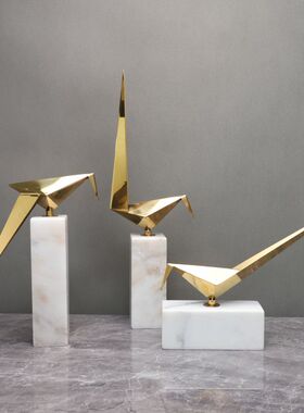 轻奢黄铜金属家居大理s石动物书桌客厅软装饰品电视柜北欧摆件