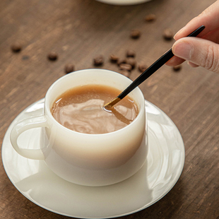 家用陶瓷马克杯早餐日式 冰种璞玉咖啡杯碟套装 复古创意喝水杯子杯