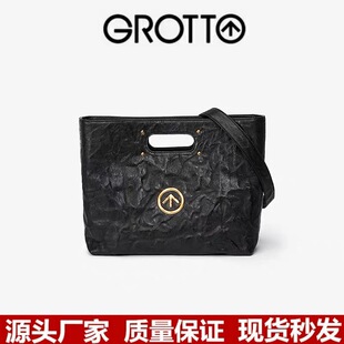 仅亏一天头层牛皮新款 G乐黑石CARRY植鞣褶皱绵羊皮大容量通勤公