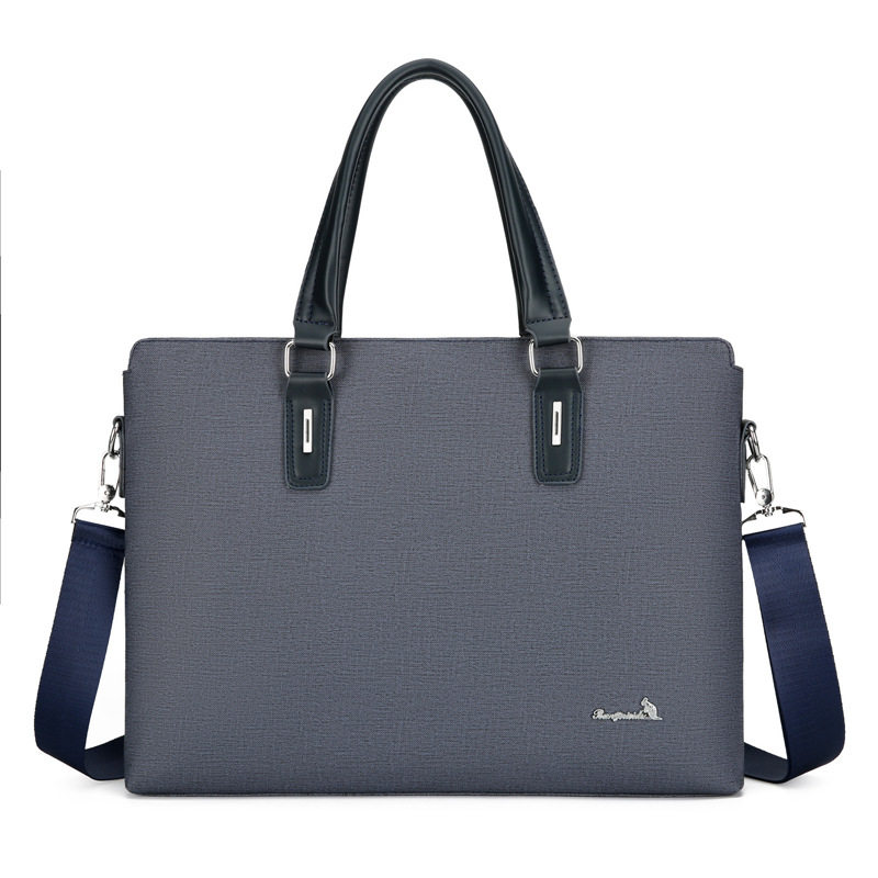 邦尼斯袋鼠男款大容量公文包 斜纹pu商务包软把男士手提包公文包