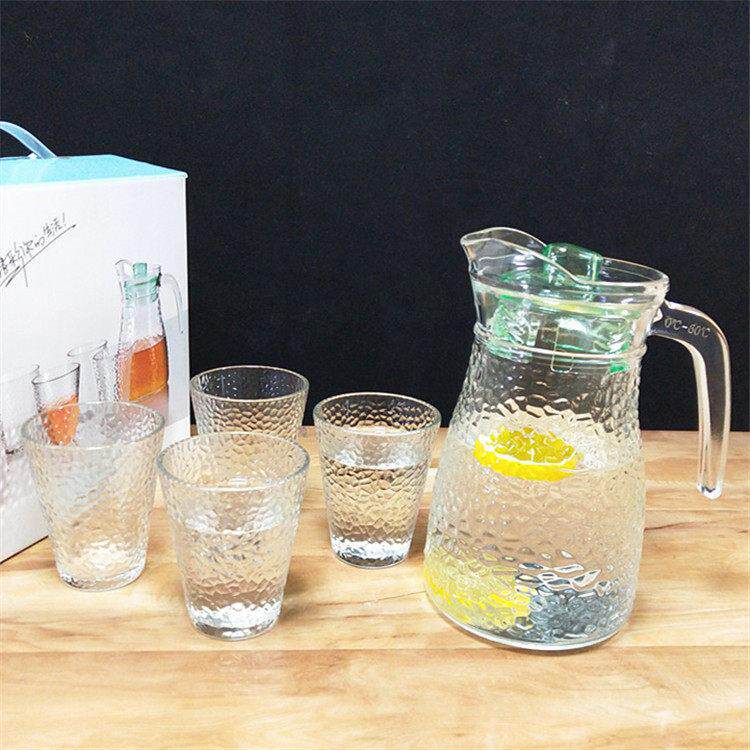 家用玻璃冷水壶凉白开水壶五件套 锤纹凉水壶水杯套装 活动礼品