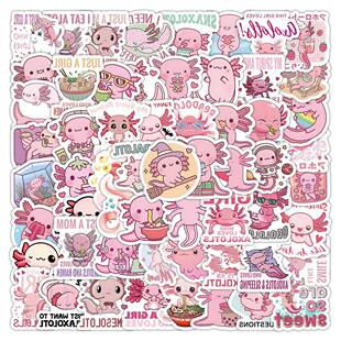 100张卡通Axoltl蝾螈贴纸 行李箱手机保护壳安全帽滑板DIY装饰防