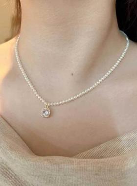 承欢记杨紫同款施家小米珠镶钻2024新款方糖吊坠珍珠项链锁骨链女