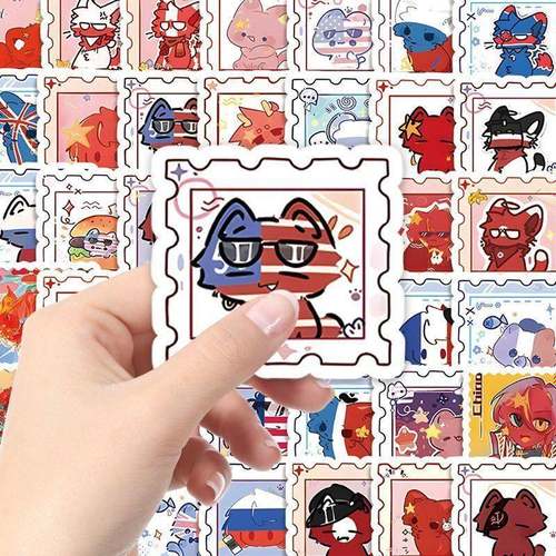 新110张CH拟人邮票贴纸俄瓷美英法装饰CountryHumans五常贴画周边