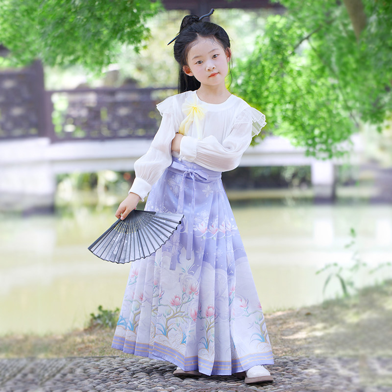 著纱.玉兰 紫色中国风汉服裙子汉服女童马面裙亲子装女款马面裙