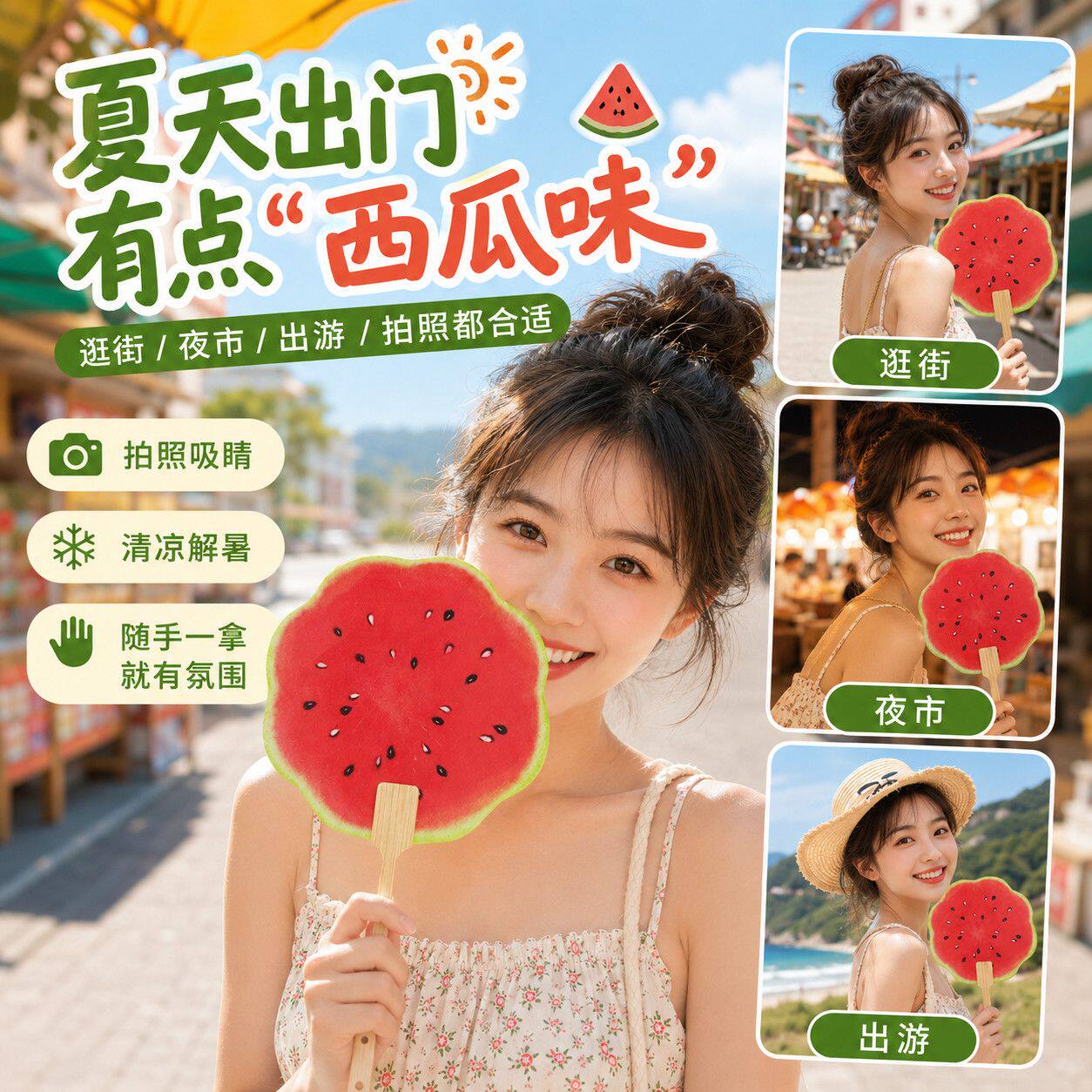 夏日西瓜团扇拍照道具清凉便携