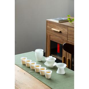 玉兰杯冰种玉瓷 白瓷盖碗茶杯高端送礼物茶具 君子如意 大套装