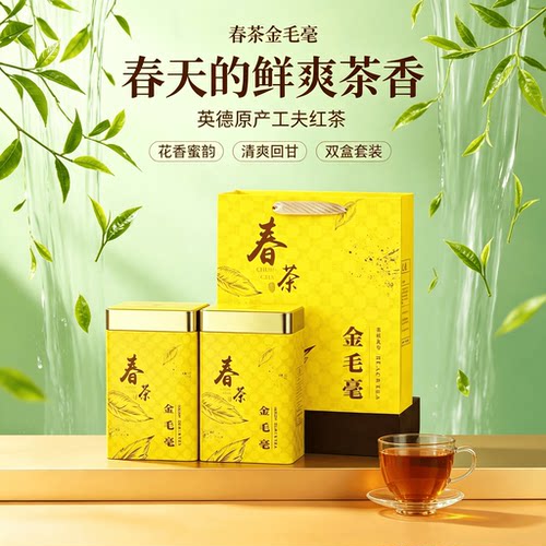 正宗英德核心原产一级产区红茶英红九号浓香型金毛豪新茶礼盒罐装