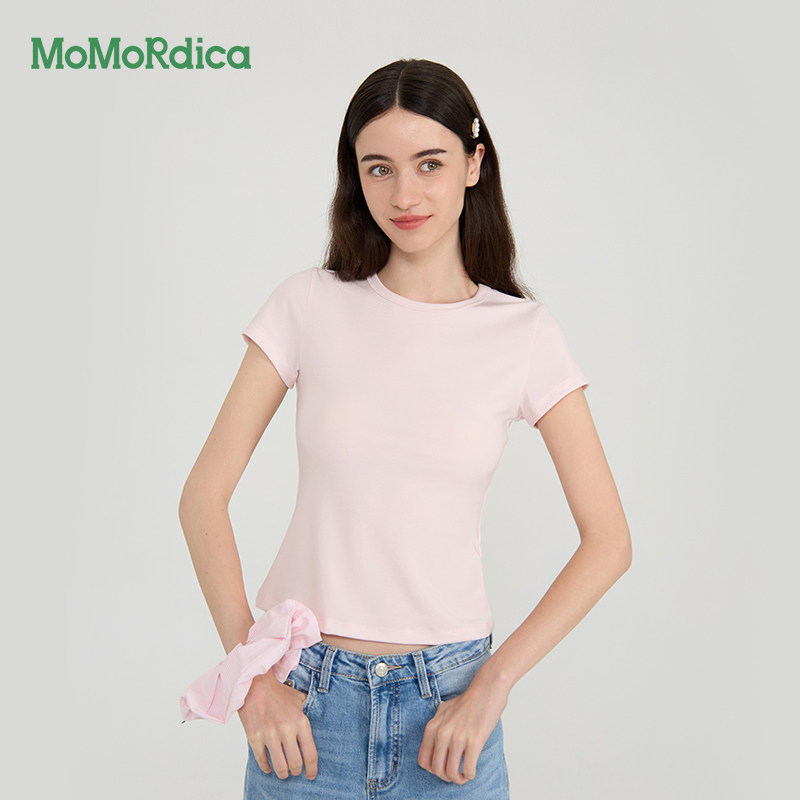 Momordica短袖圆领舒适上衣修身T恤女