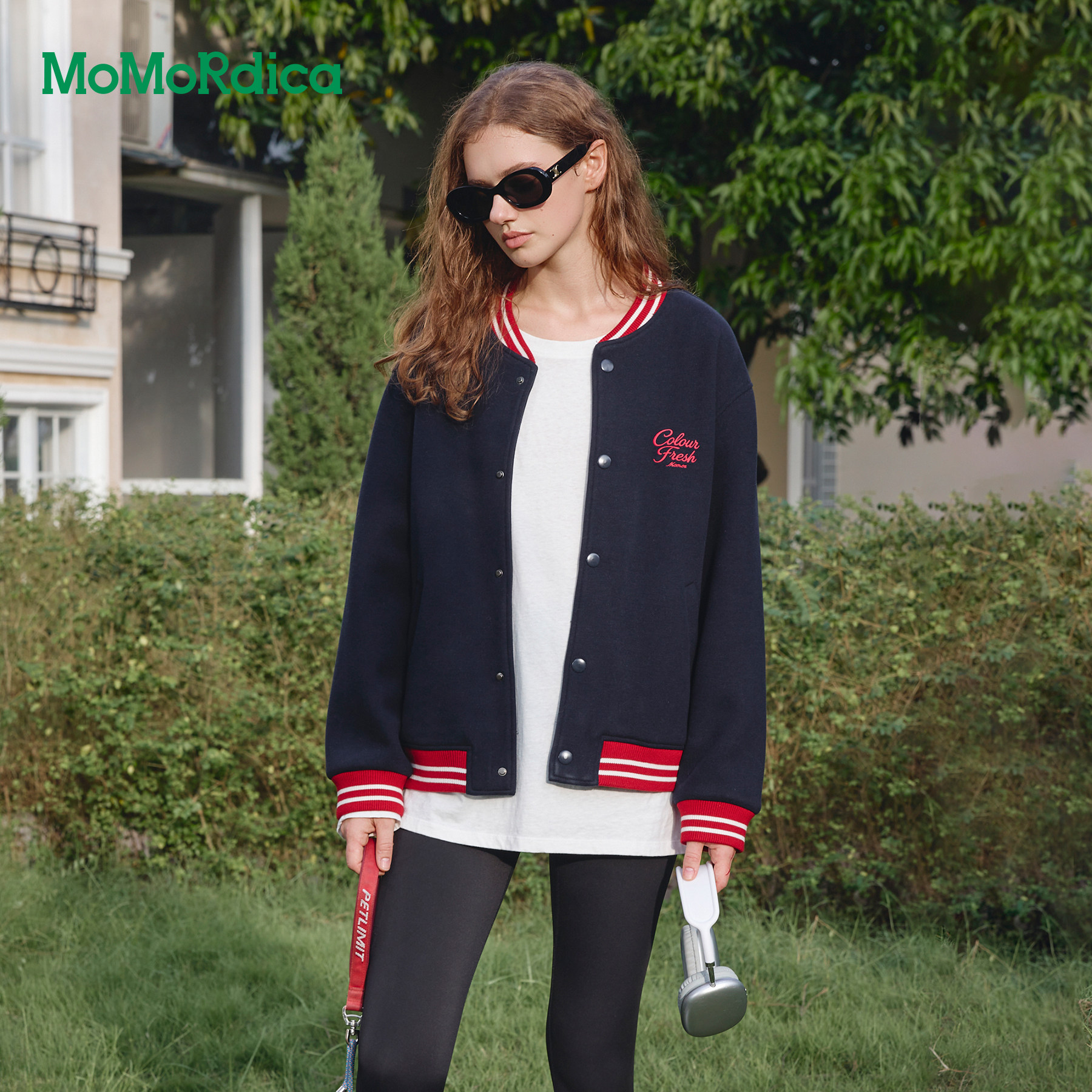 Momordica美式复古棒球服外套秋季新款宽松落肩撞色罗纹外套女款