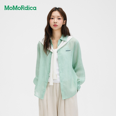 Momordica2026春夏新款度假风多巴胺色系简约长袖衬衣凉感上衣女