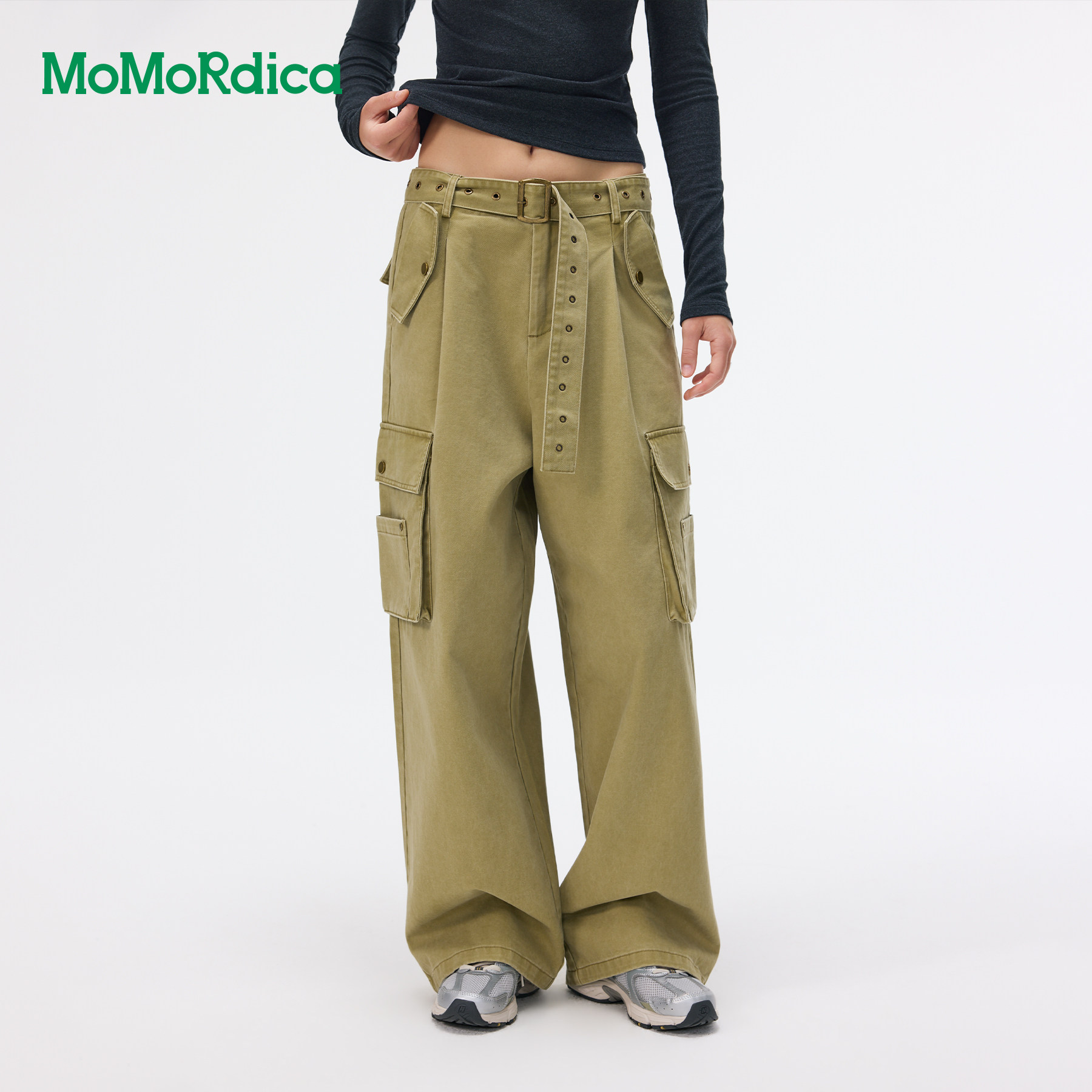 Momordica 工装长裤女2026秋季新款设计款多口袋高腰直筒工装长裤