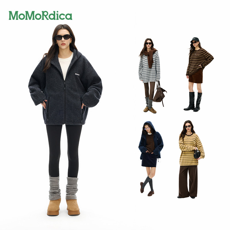 Momordica 摇粒绒外套/条纹毛衣