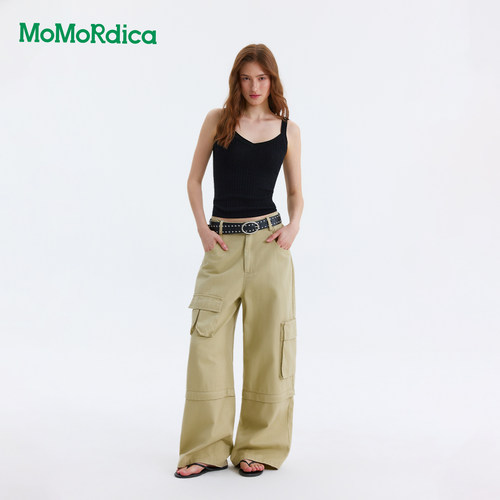 Momordica 百搭麻花V领针织吊带背心/美式多口袋可拆卸牛仔工装裤