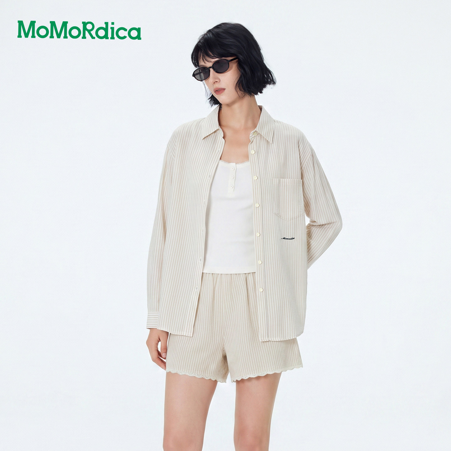 Momordica亚麻长袖衬衣/披肩