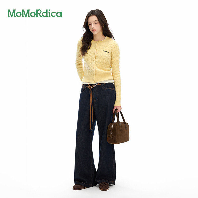 Momordica 新款绵羊毛衣单排扣开衫时尚休闲山羊绒中版型短款上衣