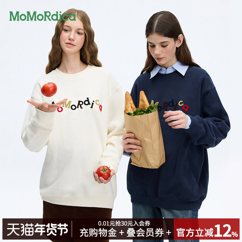 Momordica彩色牙刷绣感慵懒宽松卫衣休闲圆领女款上衣通勤,女装/女士精品,卫衣/绒衫,淘宝优惠券,粉丝福利购,淘宝优惠卷