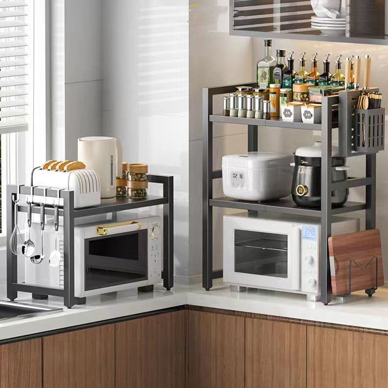 可伸缩微波炉支架厨房置物架烤箱架子家用电饭锅双层收纳调料层架,厨房/烹饪用具,微波炉置物架,淘宝优惠券,粉丝福利购,淘宝优惠卷