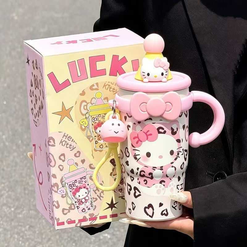 保温杯可爱kitty猫女学生大容量户外带吸管办公室保冷咖啡冰霸杯