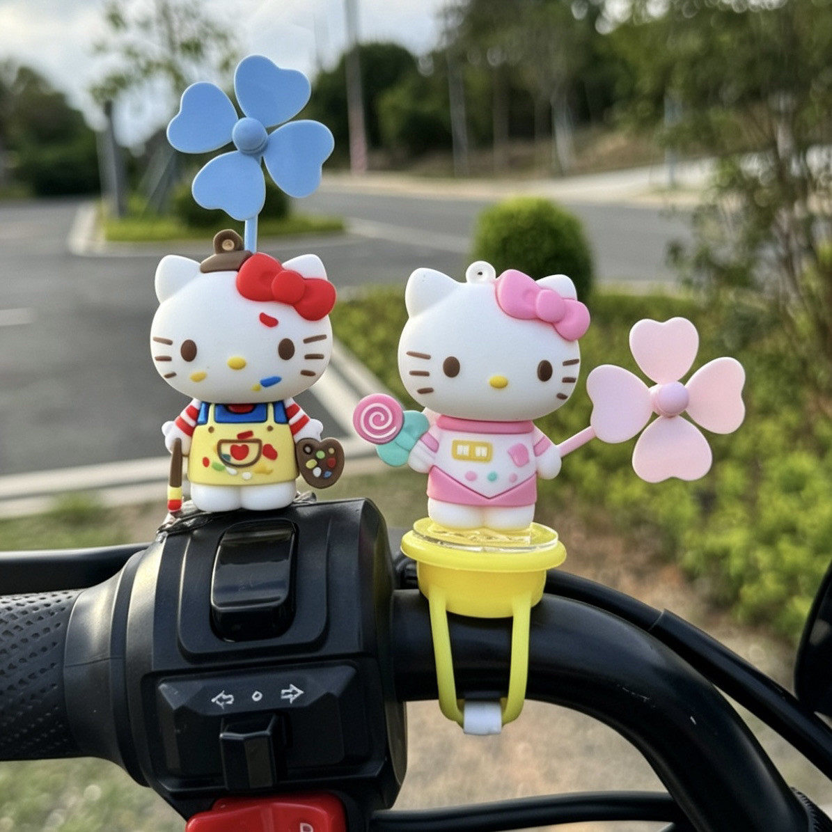可爱hellokitty风车电动车摆件少女风自行车摩托车电瓶车装饰配件