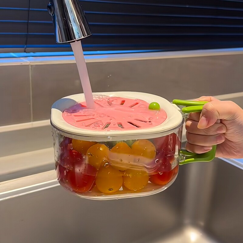 多巴胺厨房沥水篮家用洗水果神器食品级加厚果盘带盖滤水洗菜蓝子