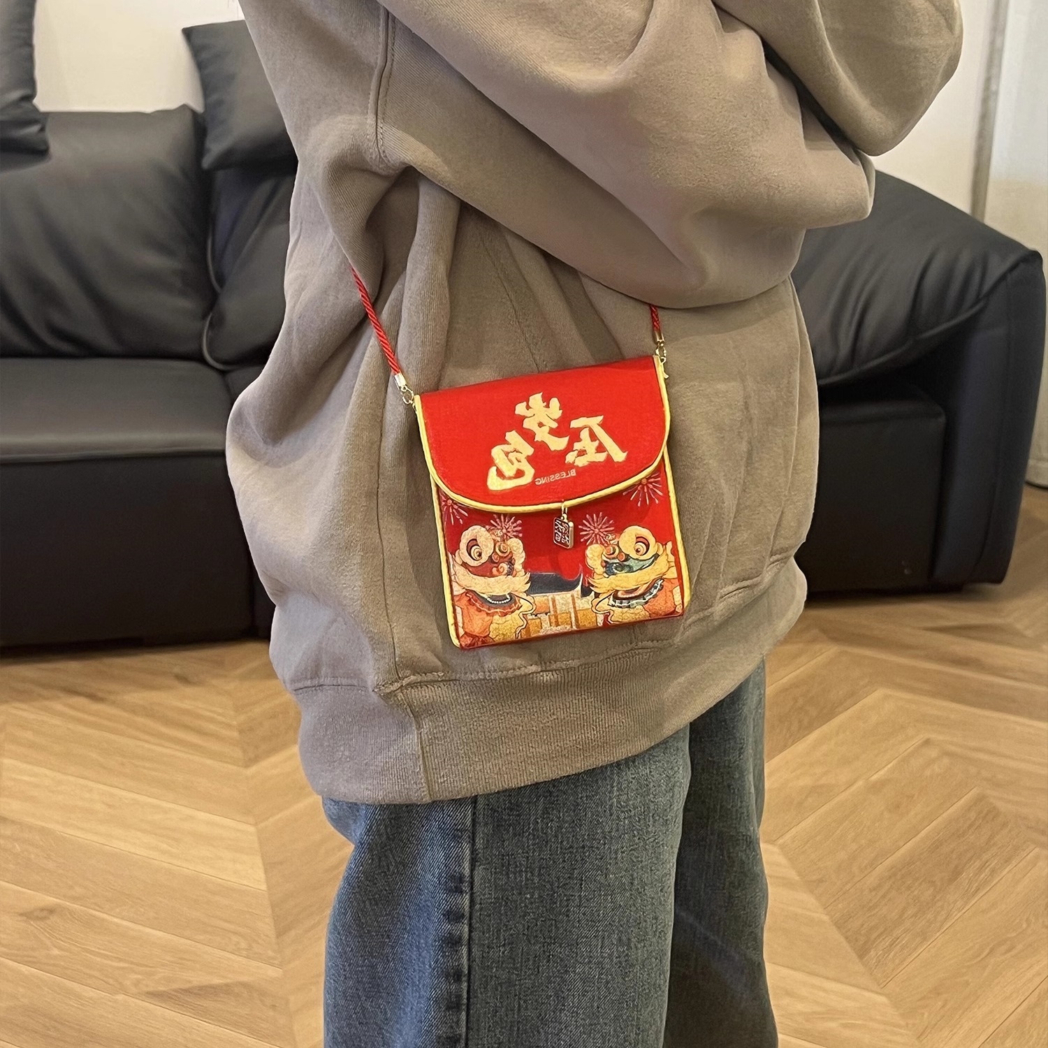 新年压岁钱红包可斜挎布艺钱袋利是封2025蛇年春节过年拜年大容量