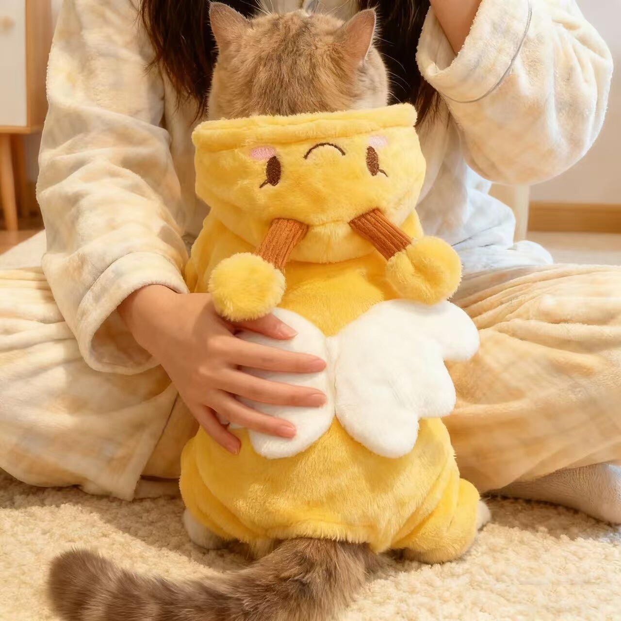 宠物猫咪小蜜蜂加绒衣服连帽睡衣小猫秋冬加厚保暖马甲加绒外套