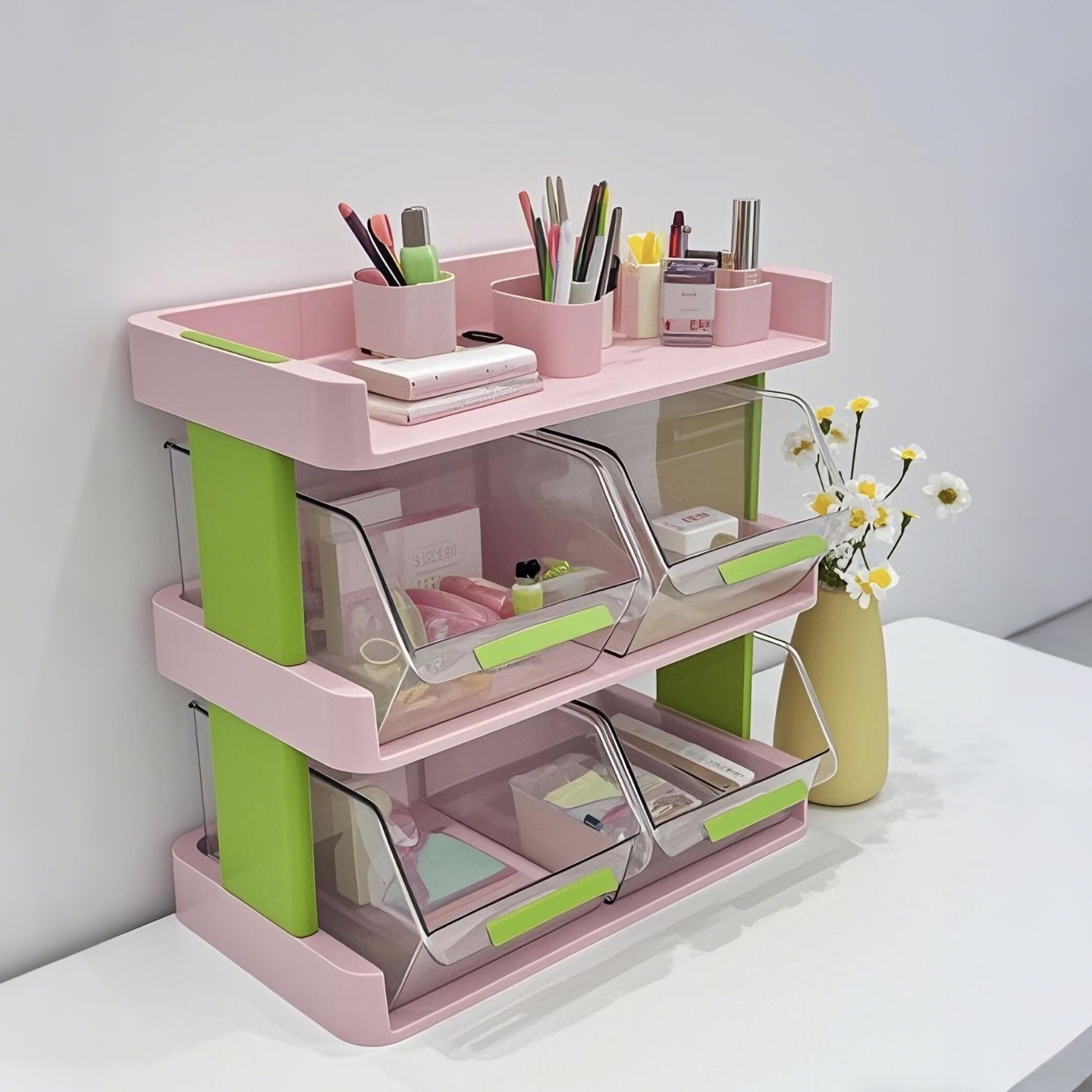 桌面收纳盒抽屉式透明茶包收纳架笔筒多层整理盒高级感桌面置物架